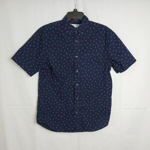 Old Navy‎ Built-In Flex Shirt Slim Fit Medium Navy w/ Pink Flamingos